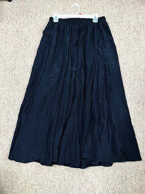 LADIES SIZE 1X TALL BLACK LINEN FEEL FULLY LINED ELASTIC WAIST MAXI SKIRT